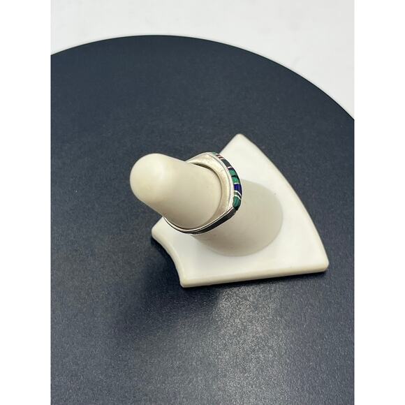 Vintage Zuni Style Sterling Multi-Stone Inlay Turquoise Lapis Malachite Ring 6 - Picture 2 of 10